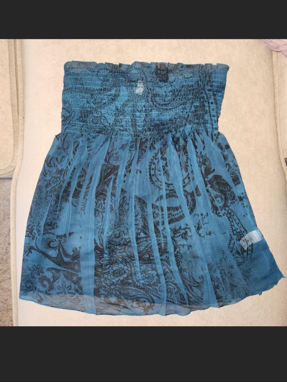Sheer Blue Smocked Flowy Tube Top